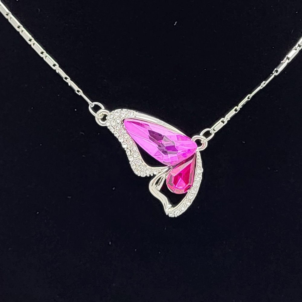 18k white gold rolled plated butterfly wing necklace